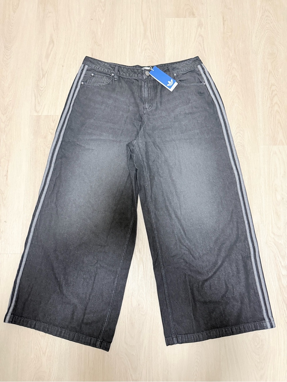 Adidas Women’s Black Wide-Leg Jeans with Side Stripes